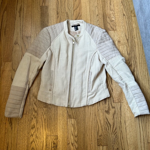 H&M Lightweight Cropped Biker Jacket in Cream - Picture 2 of 10